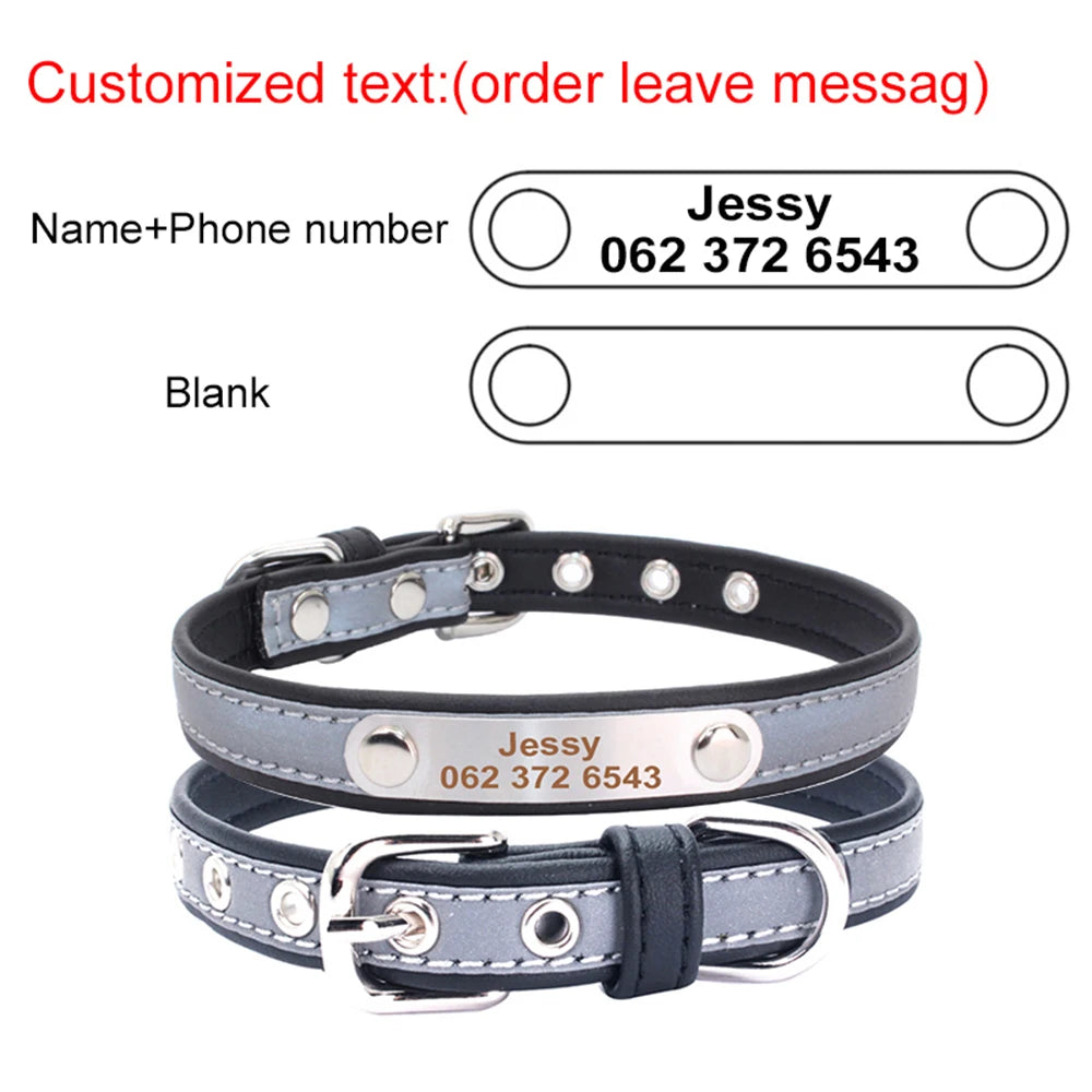 Engrave Reflective Dog Collar with Custom Leather