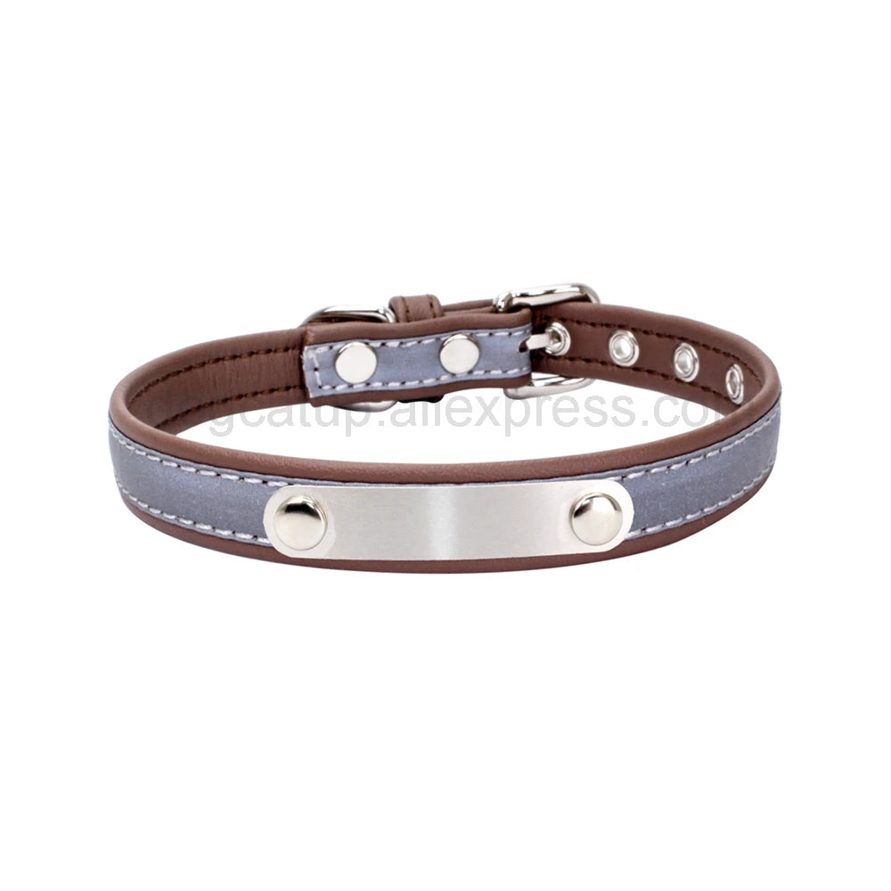 Engrave Reflective Dog Collar with Custom Leather