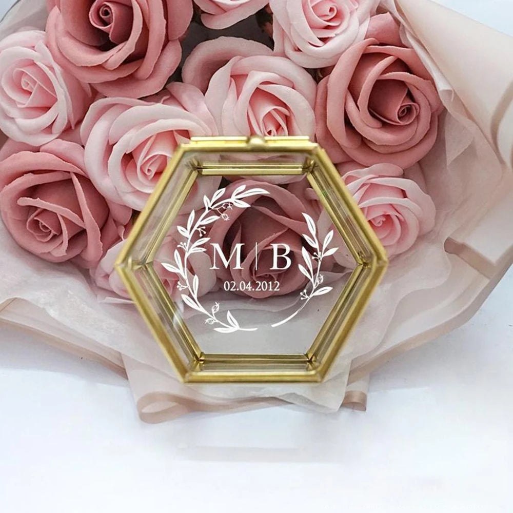 Elegant Personalized Geometric Glass Ring Box – Perfect Wedding Gift & Keepsake