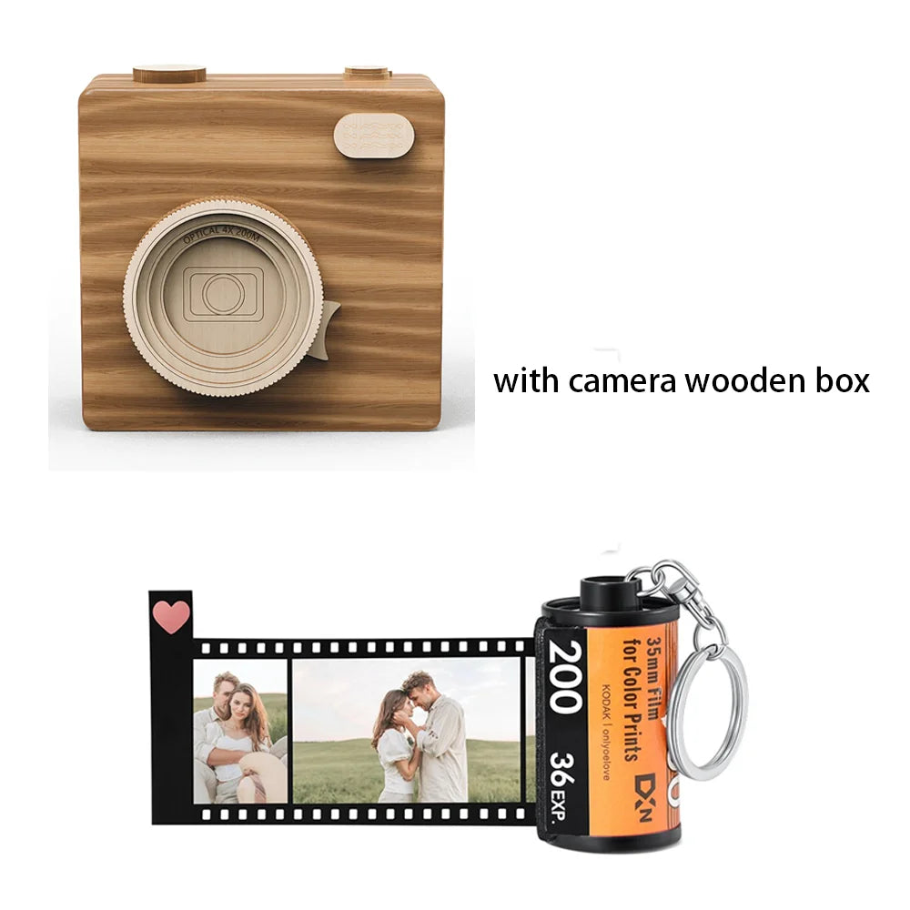 Film Roll keychain with camera wooden box 