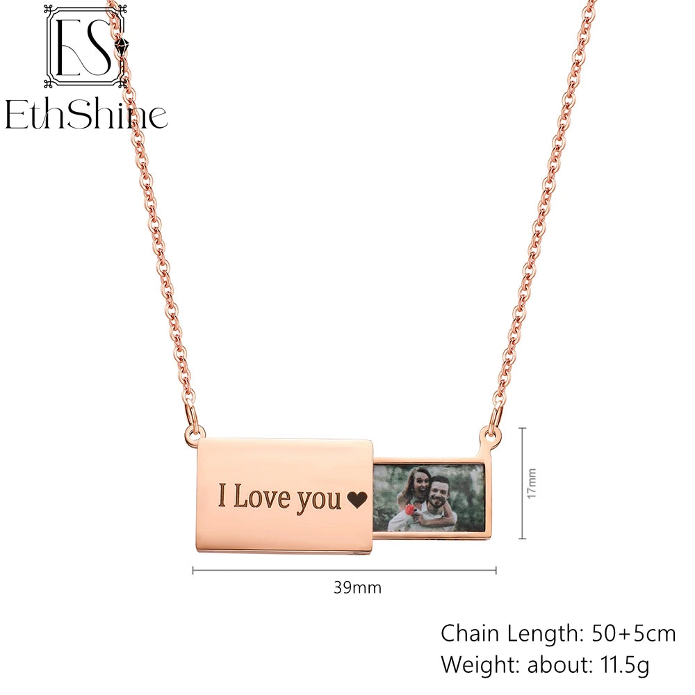 Custom Photo Message Envelope pendant Necklace Jewelry