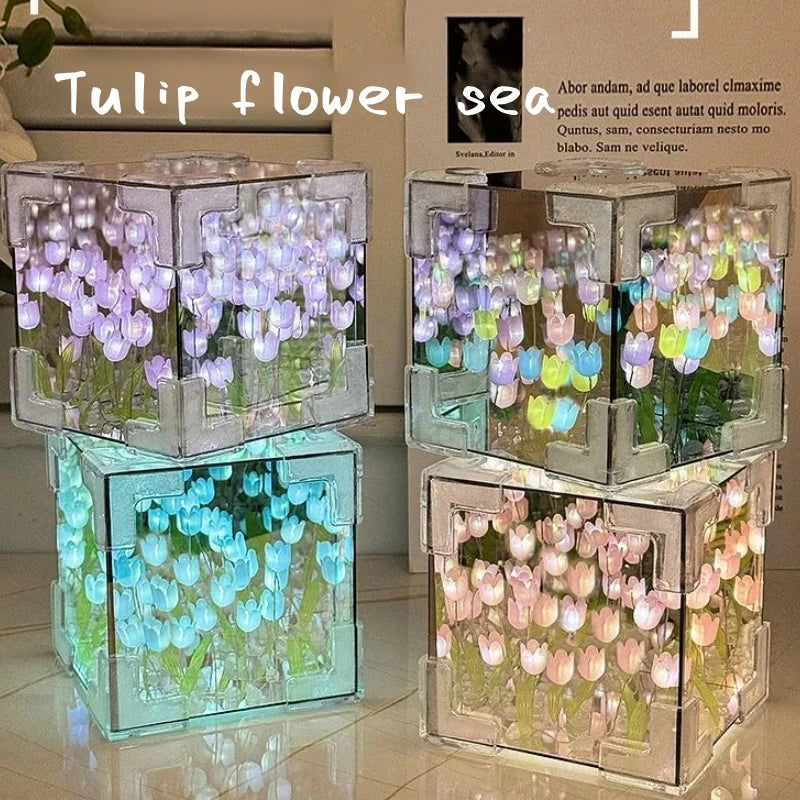 DIY Tulip Mirror Cube Lamp Simulation Flower