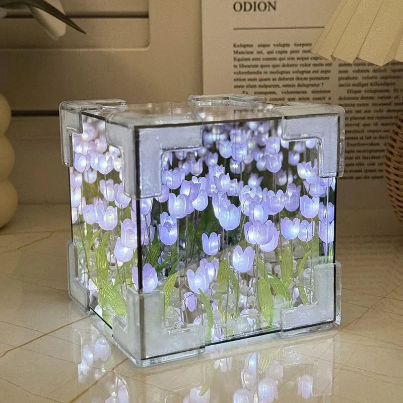 DIY Tulip Mirror Cube Lamp Simulation Flower