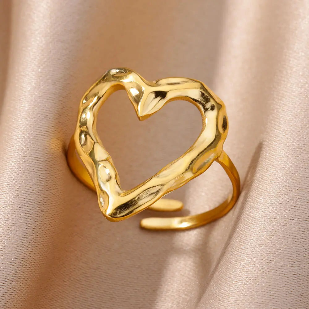 Gold Stainless Steel Rings Aesthetic Heart 