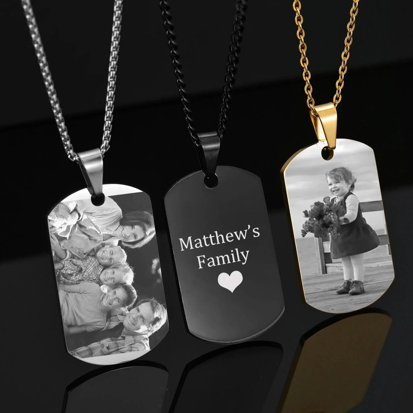 Personalized Rectangle Pendant Necklace with Engraved Name & Date