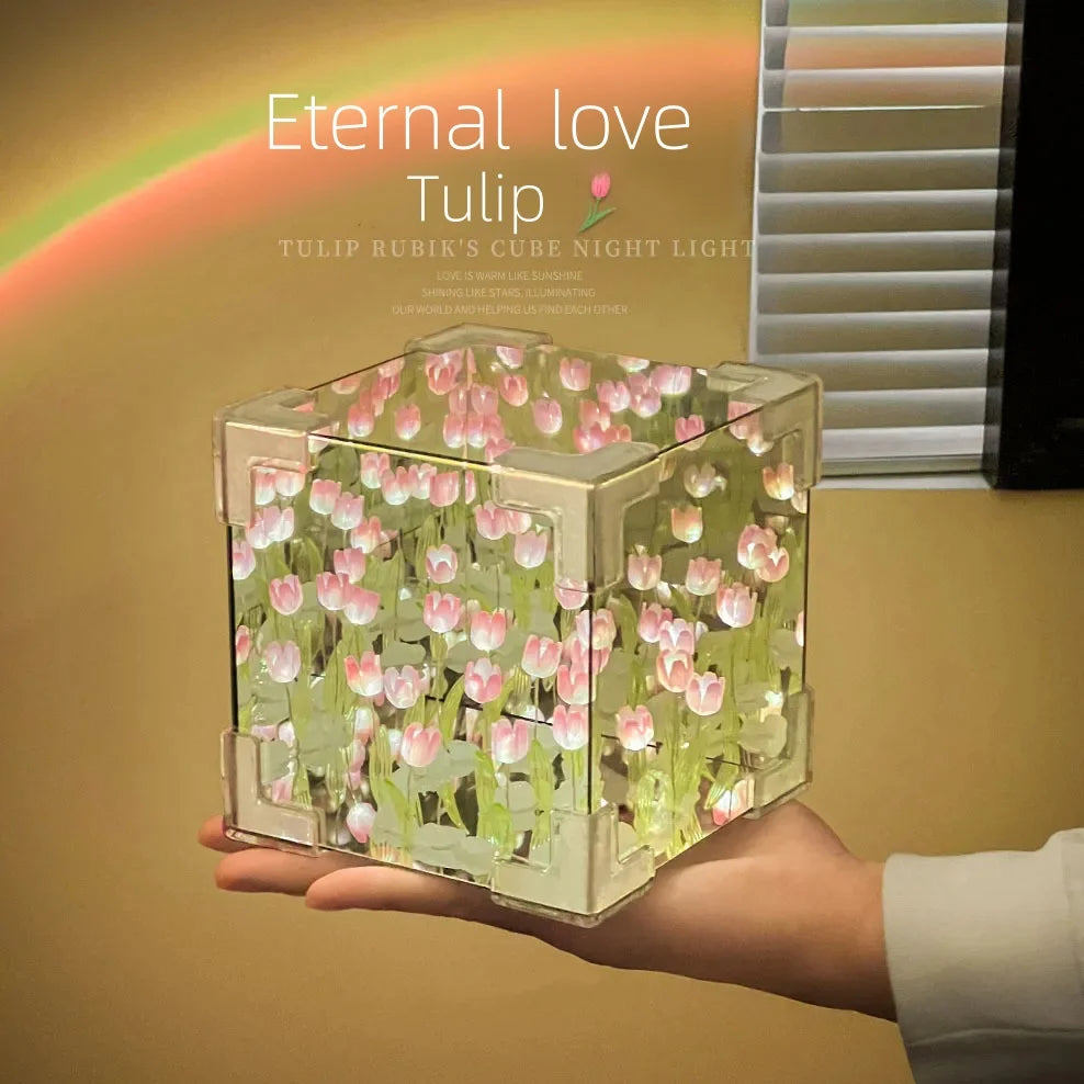 DIY Tulip Mirror Cube Lamp Simulation Flower