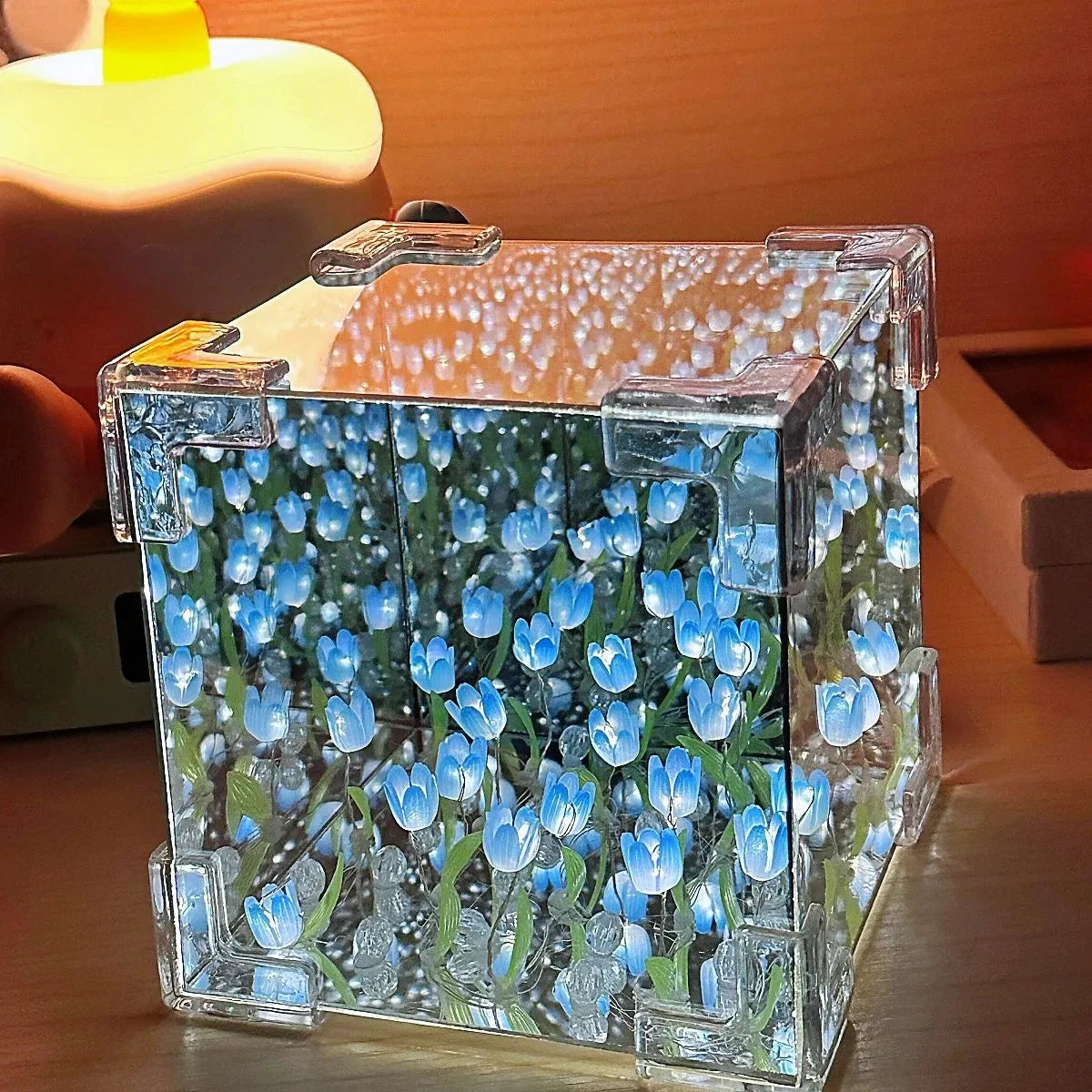 DIY Tulip Mirror Cube Lamp Simulation Flower