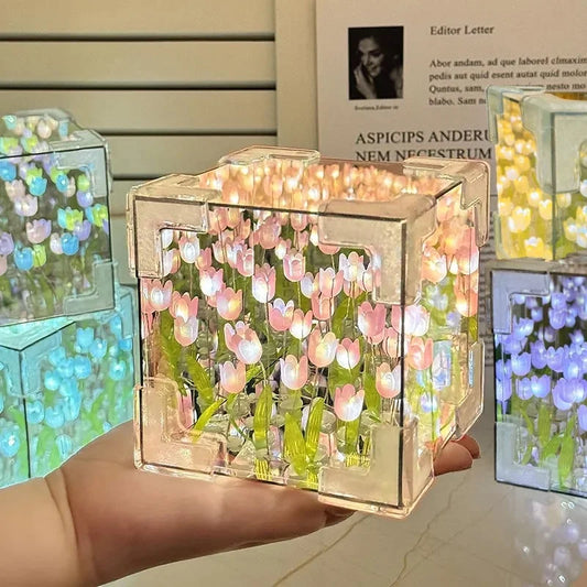 DIY Tulip Mirror Cube Lamp Simulation Flower